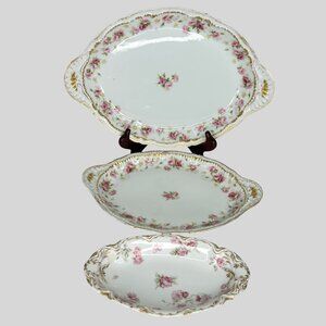 Theodore Haviland Limoges France Floral Oval Serving Platter Set With Gold‎ Trim